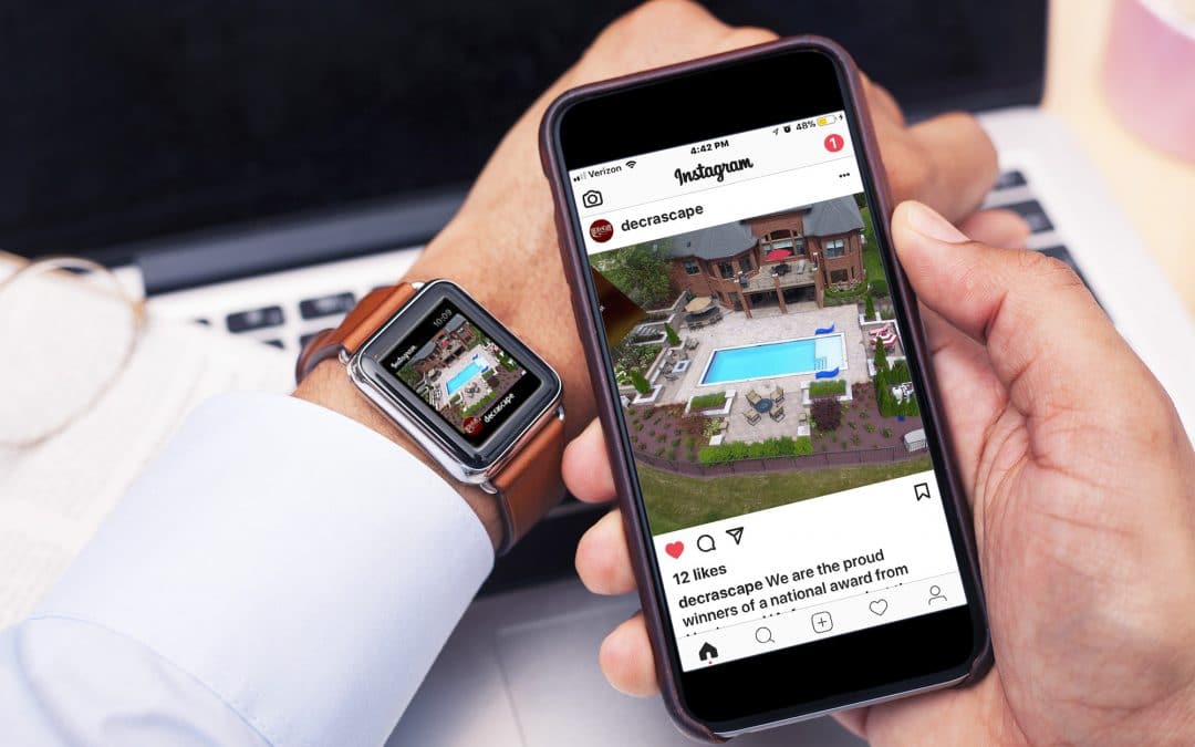 Small business social Instagram on Smartphone and Smartwatch with copy space